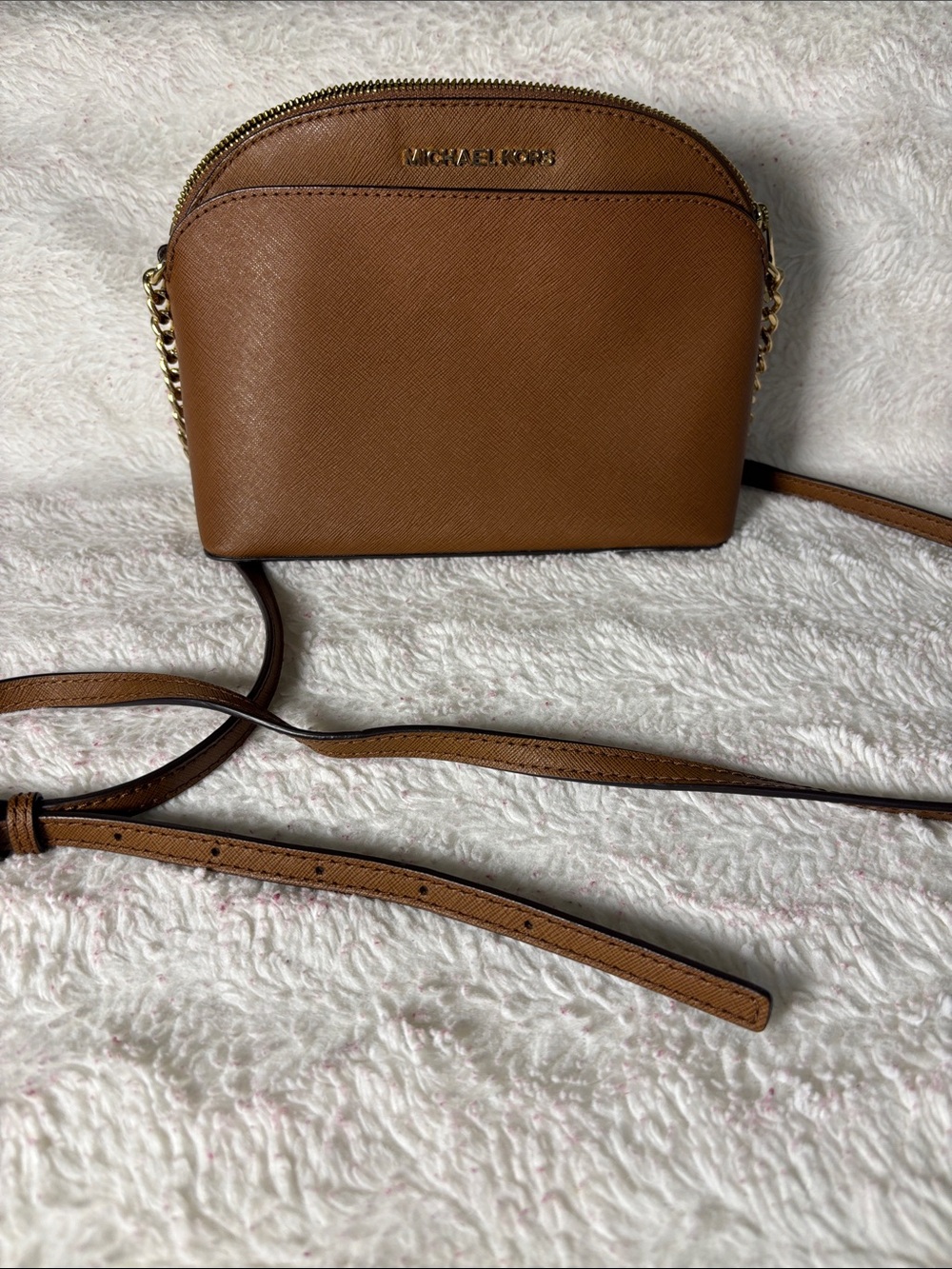 Michael Kors Camel Saffiano Leather Crossbody Dome Bag